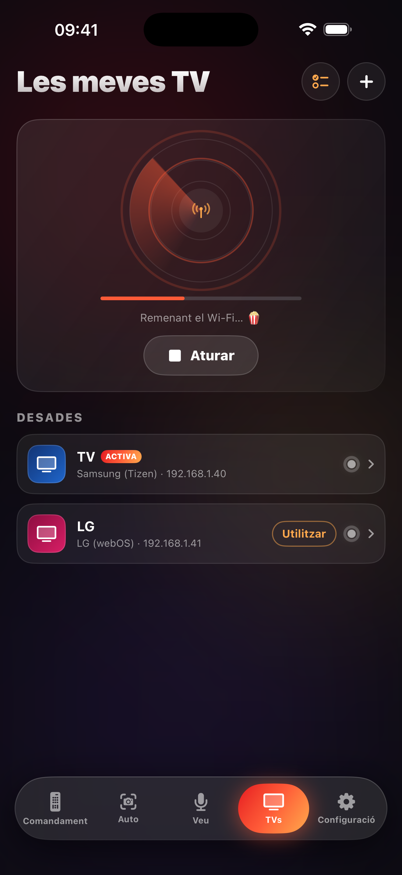 Pantalla de descobriment de teles de LazyBinger