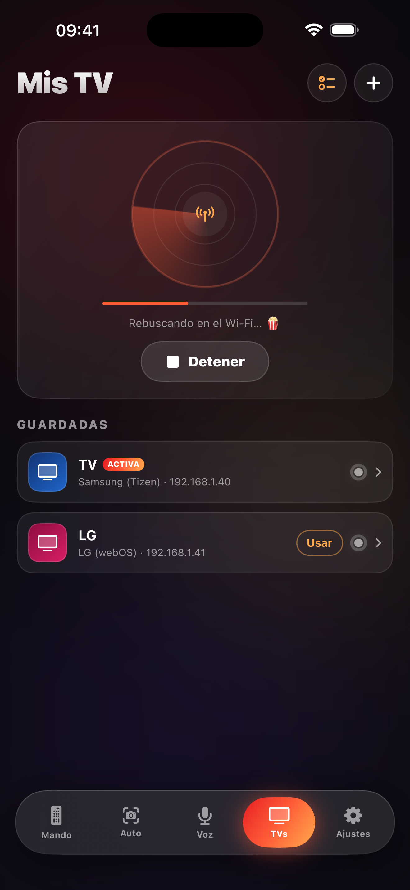 Pantalla de detección de teles de LazyBinger
