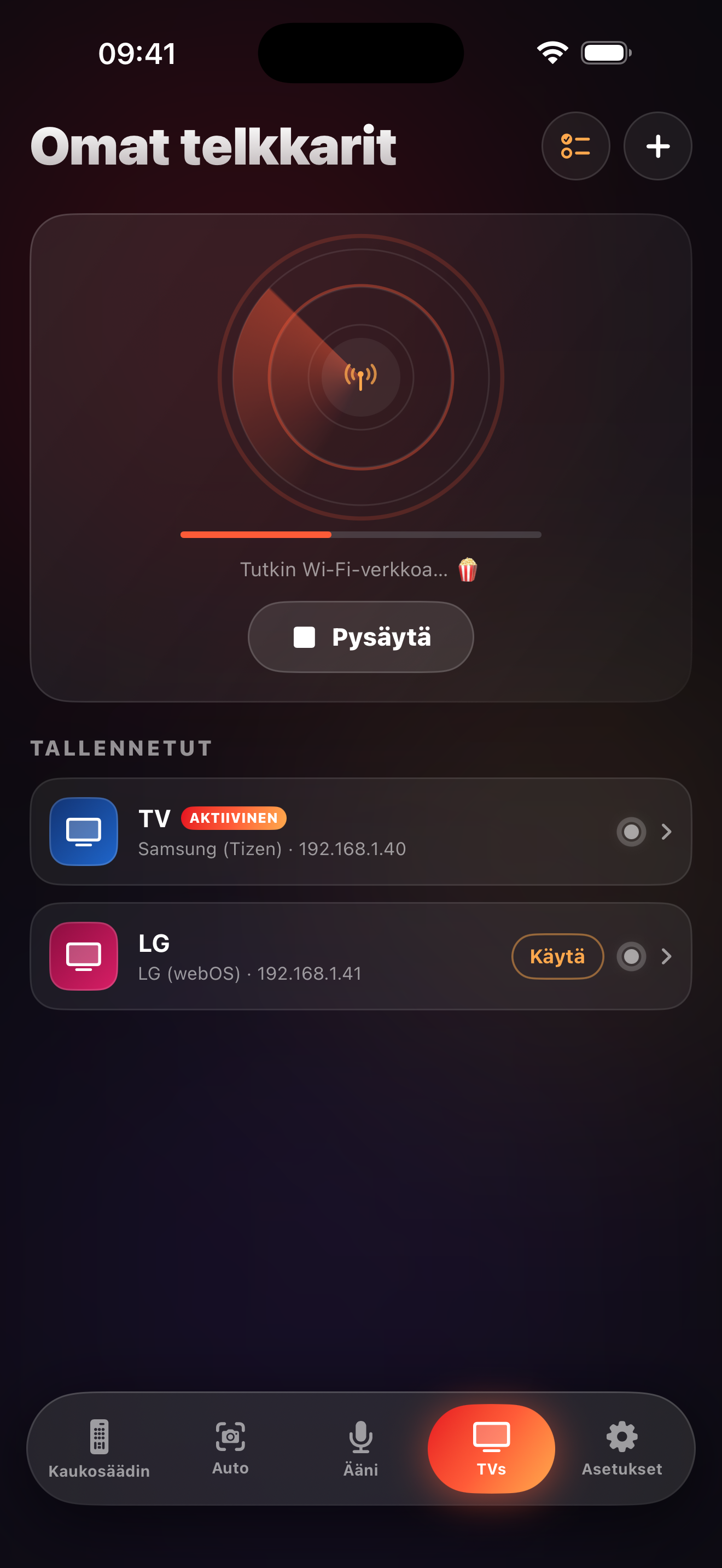 LazyBingerin TV-tunnistuksen näkymä