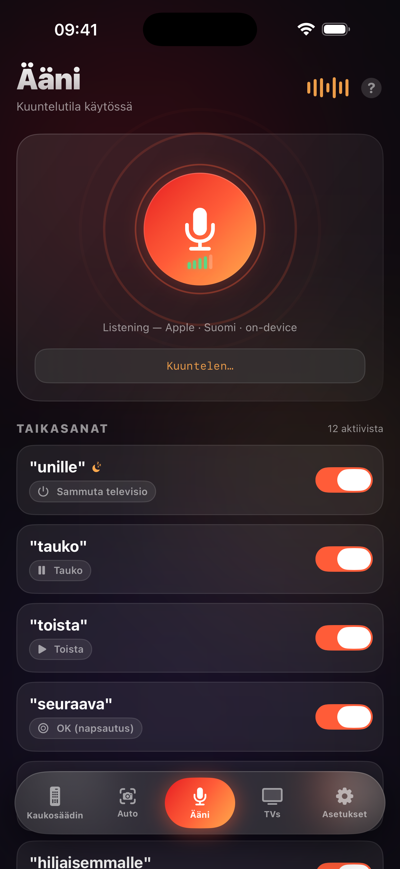 LazyBingerin puhetilan näkymä taikasanoineen