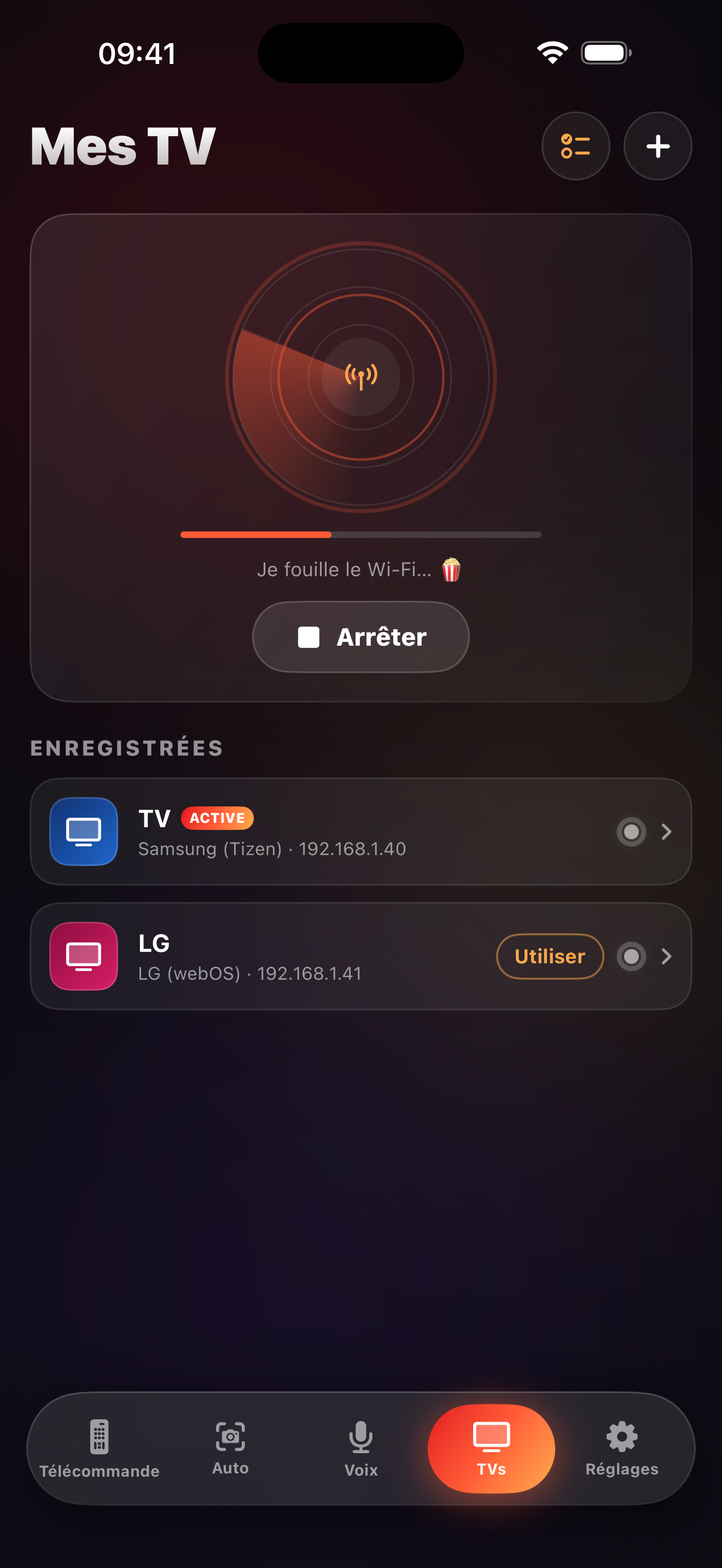 Écran de détection des TV de LazyBinger