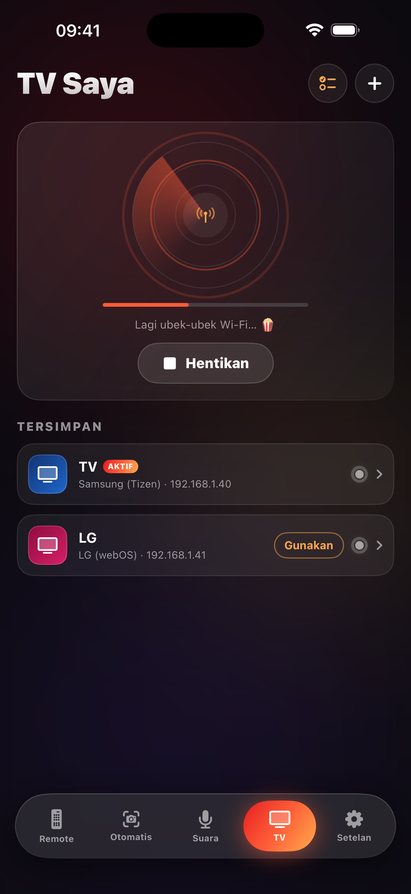 Layar penemuan TV LazyBinger