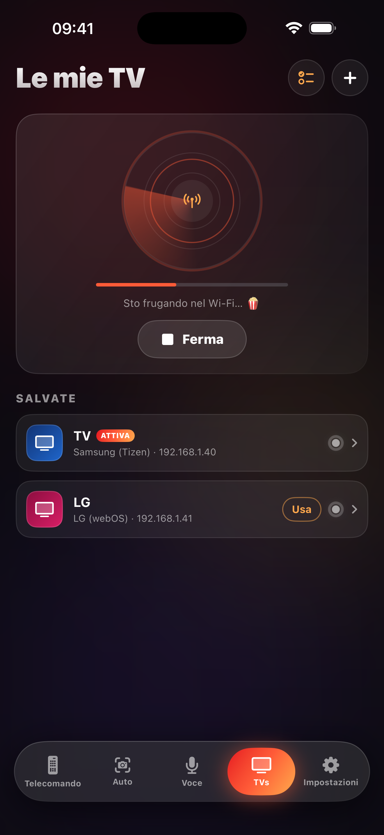 Schermata di rilevamento TV di LazyBinger