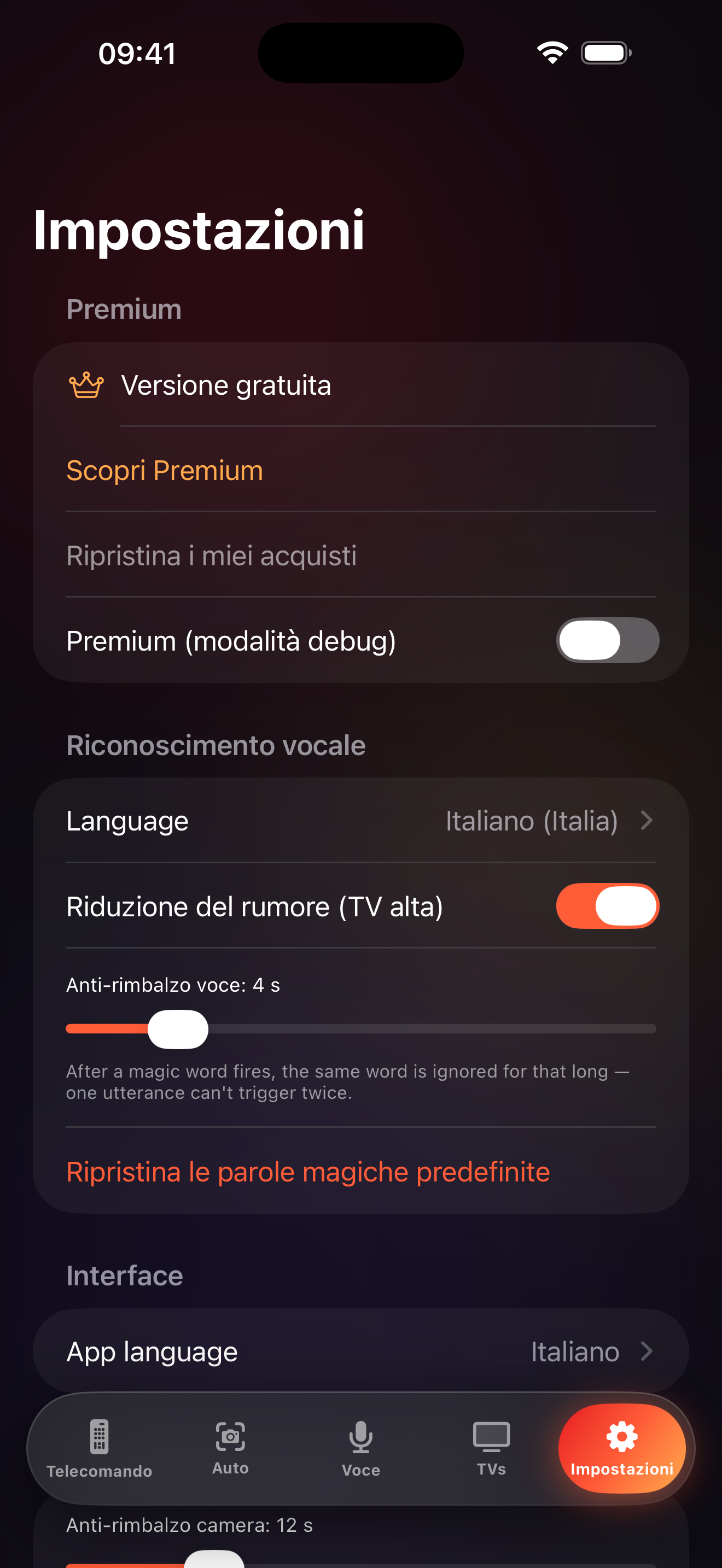 Schermata delle impostazioni di LazyBinger