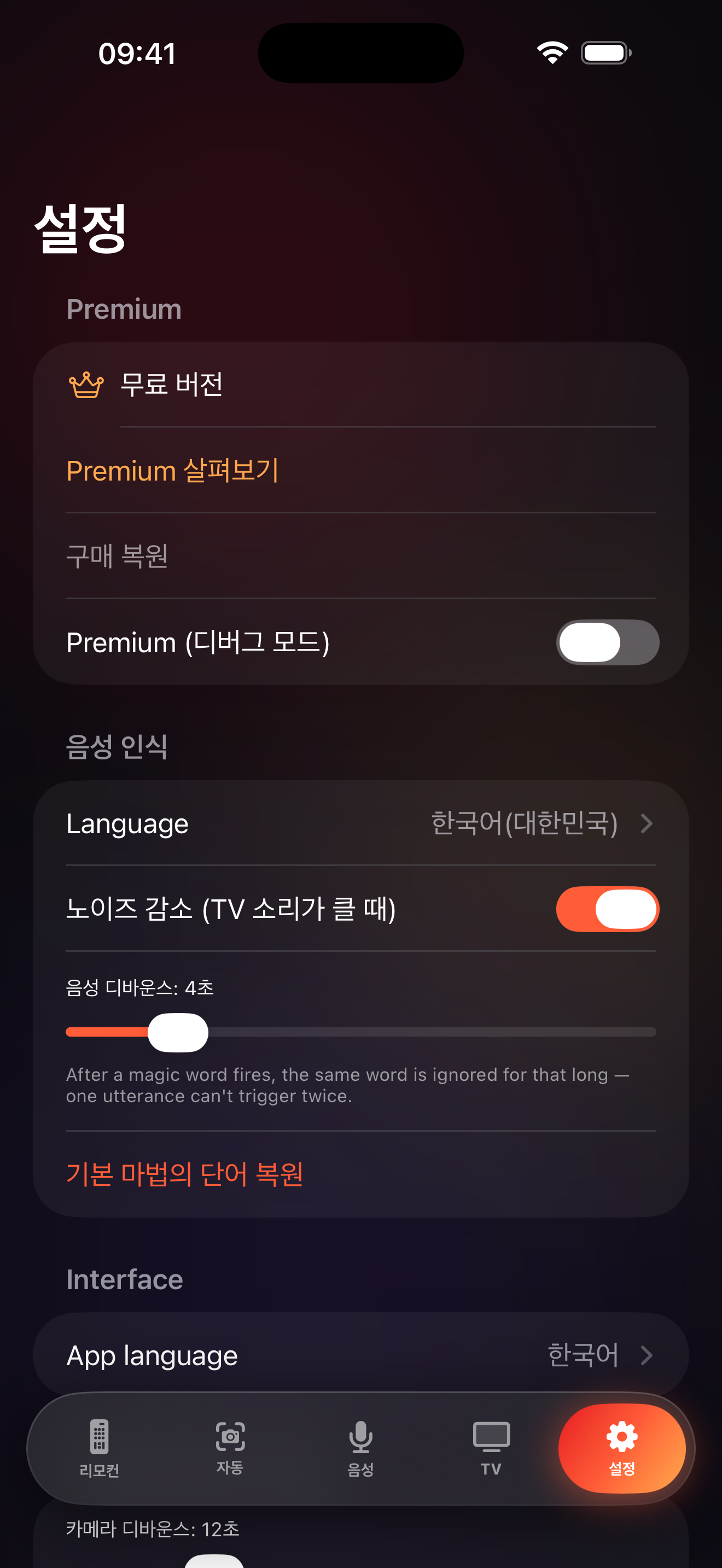 LazyBinger 설정 화면