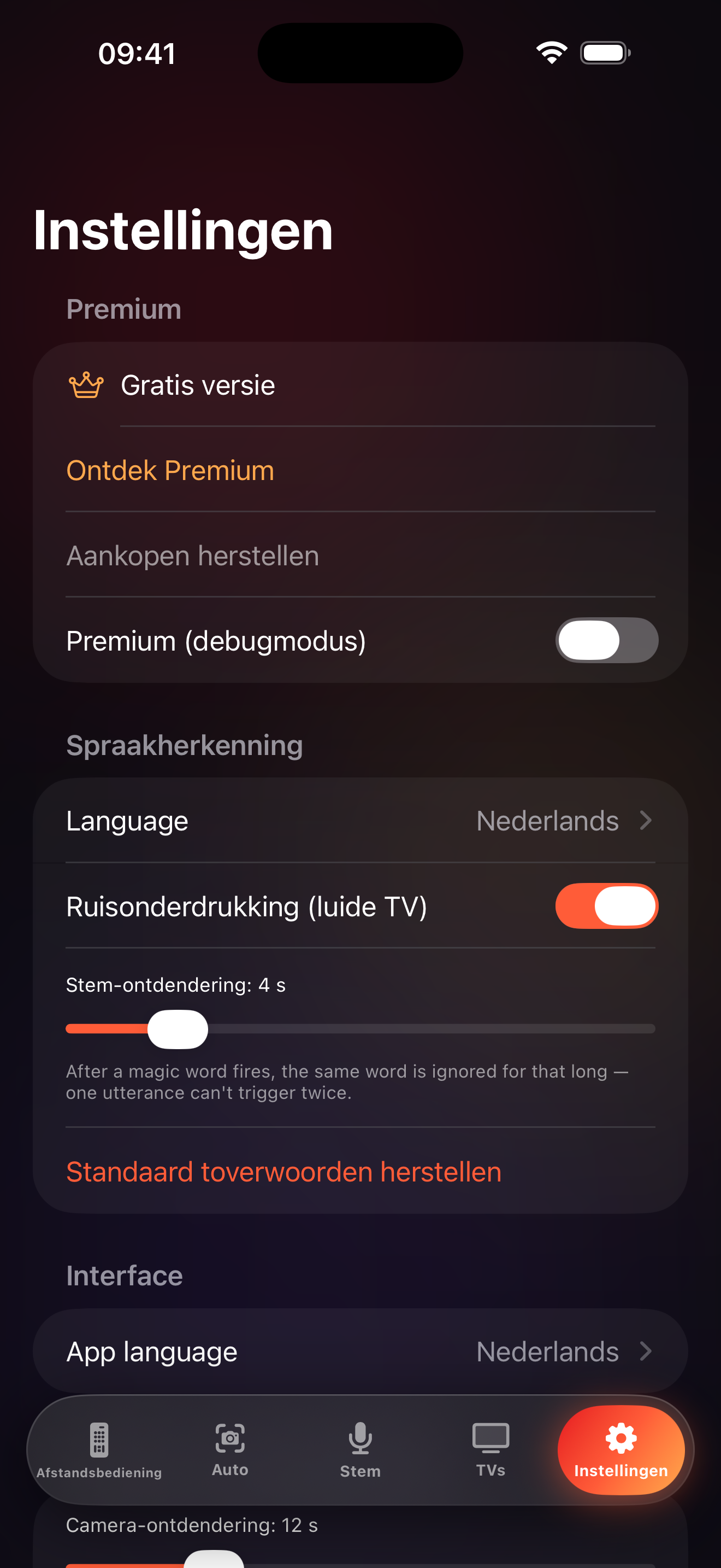 LazyBinger instellingenscherm