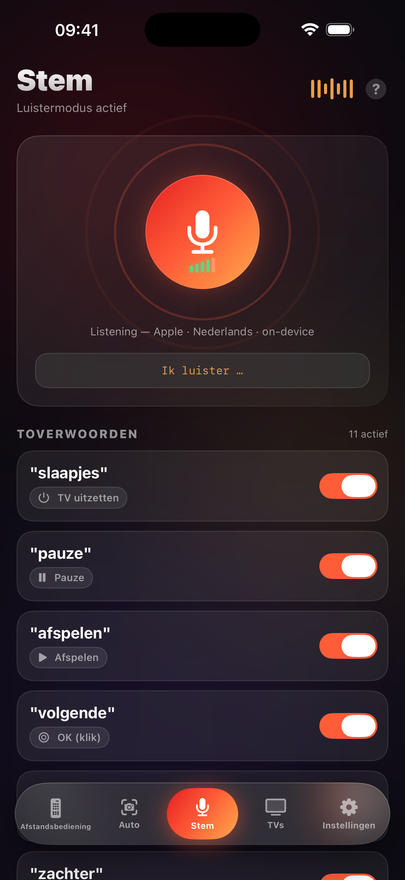 LazyBinger stemmodus scherm met magische woorden
