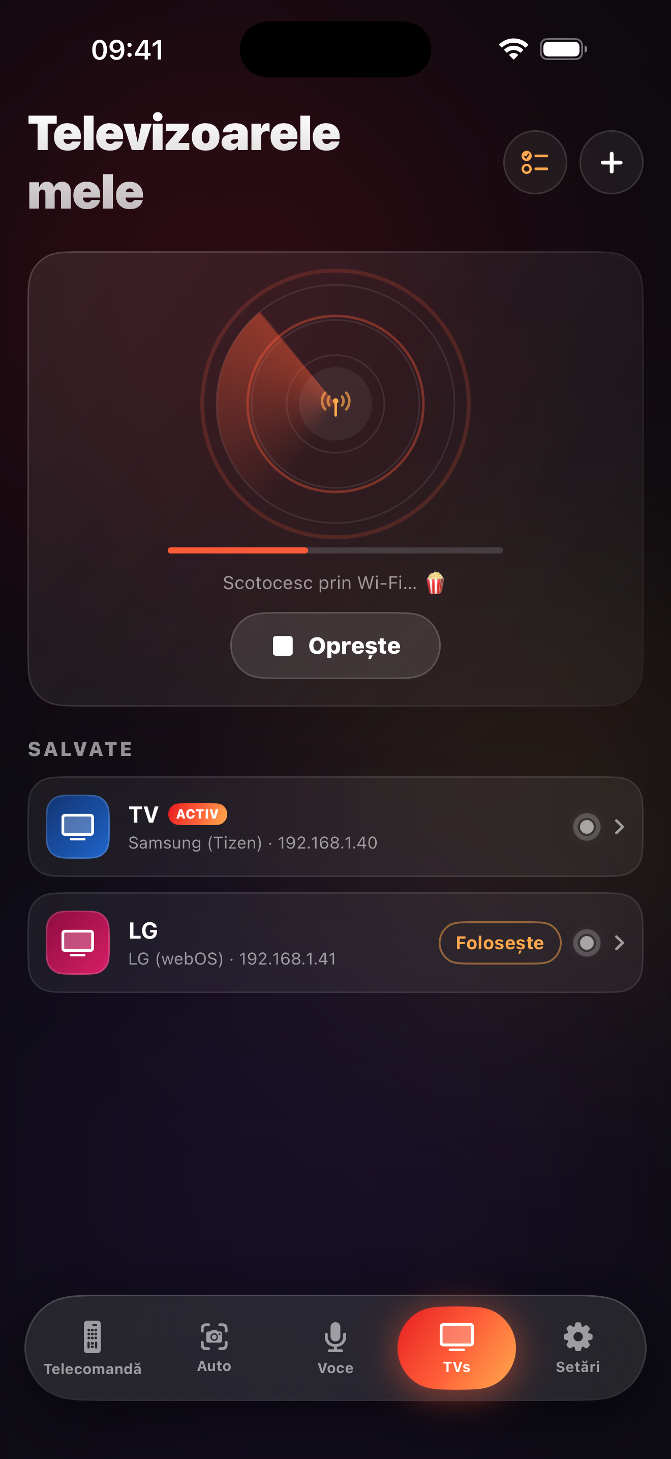 Ecranul de descoperire a televizoarelor LazyBinger