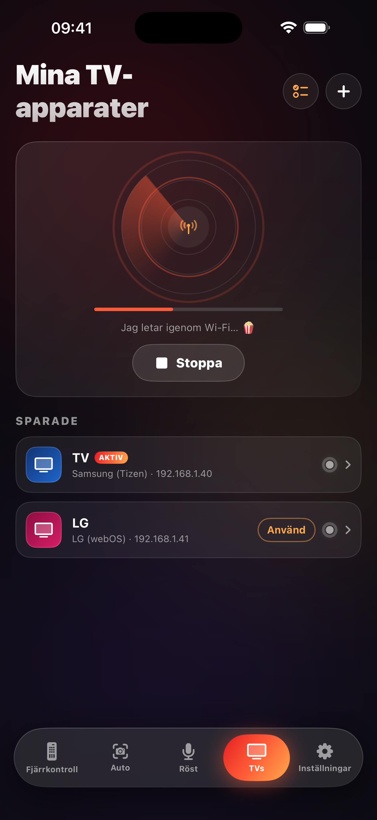 LazyBingers skärm för TV-upptäckt