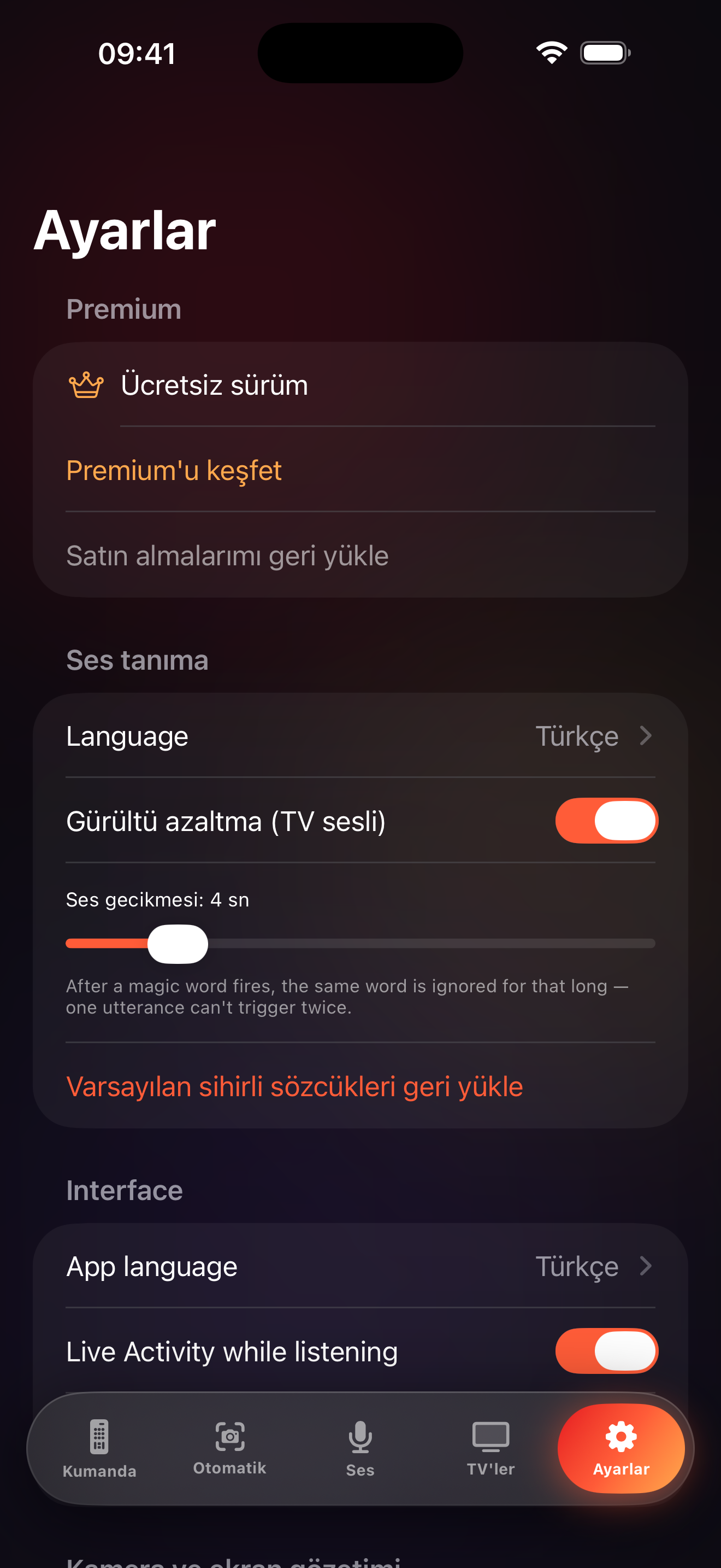 LazyBinger ayarlar ekranı