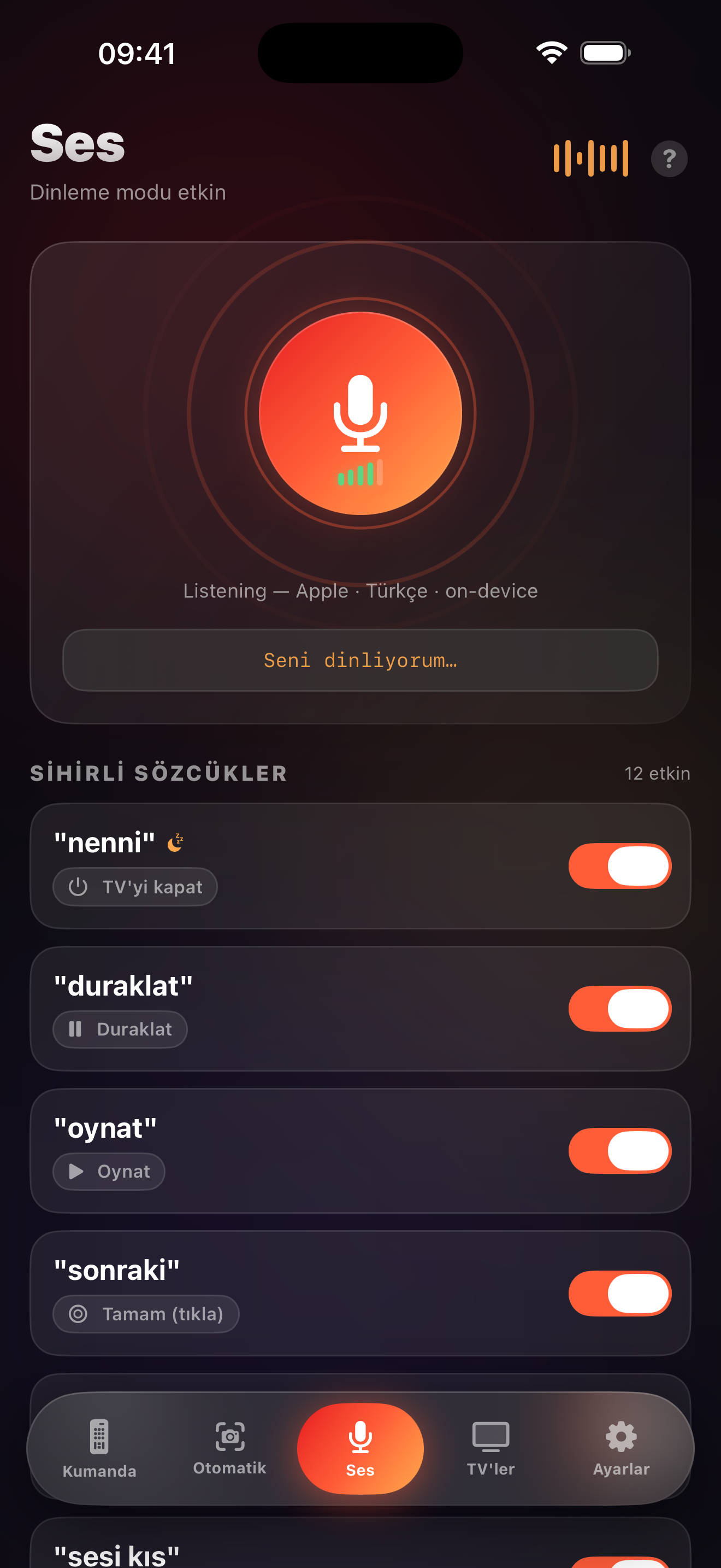 Sihirli sözcüklerle LazyBinger ses modu ekranı