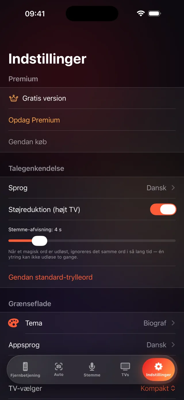 LazyBinger indstillingsskærm