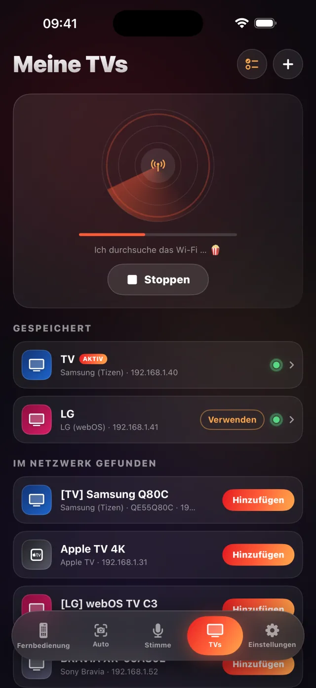 LazyBinger-Bildschirm zur TV-Erkennung