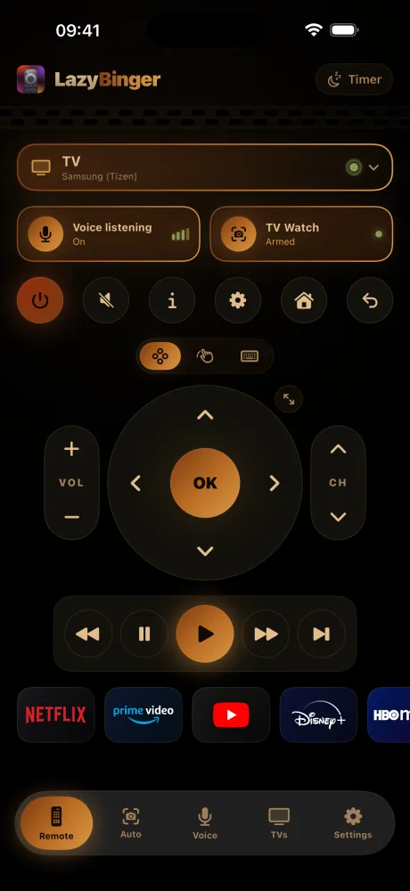 LazyBinger remote screen — Night light