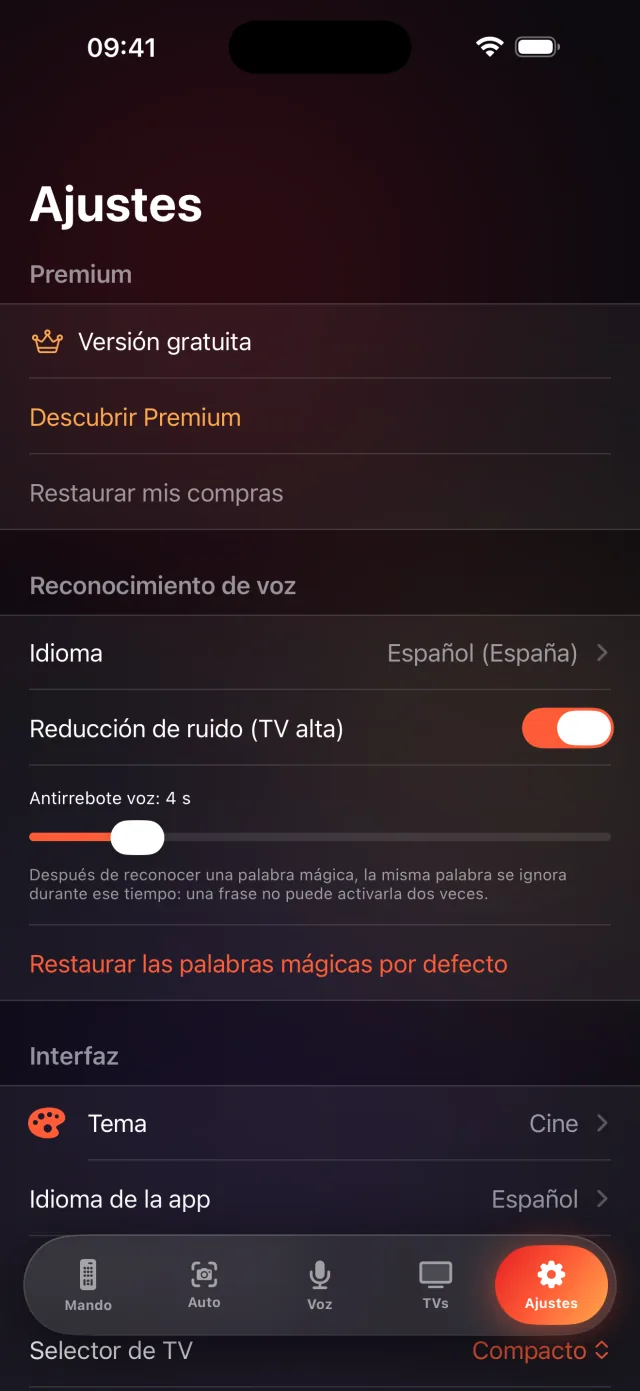 Pantalla de ajustes de LazyBinger