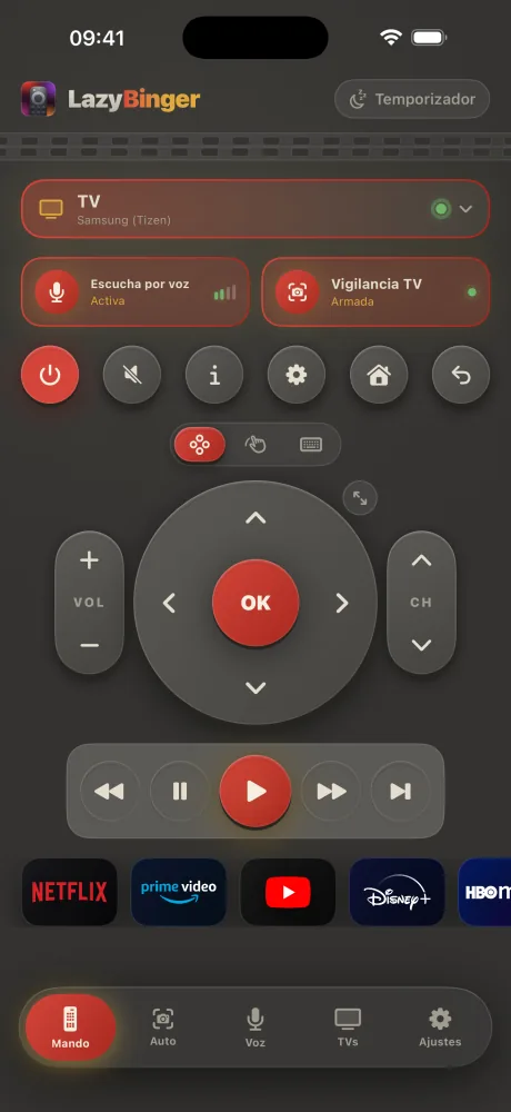 Pantalla del mando de LazyBinger — Retro
