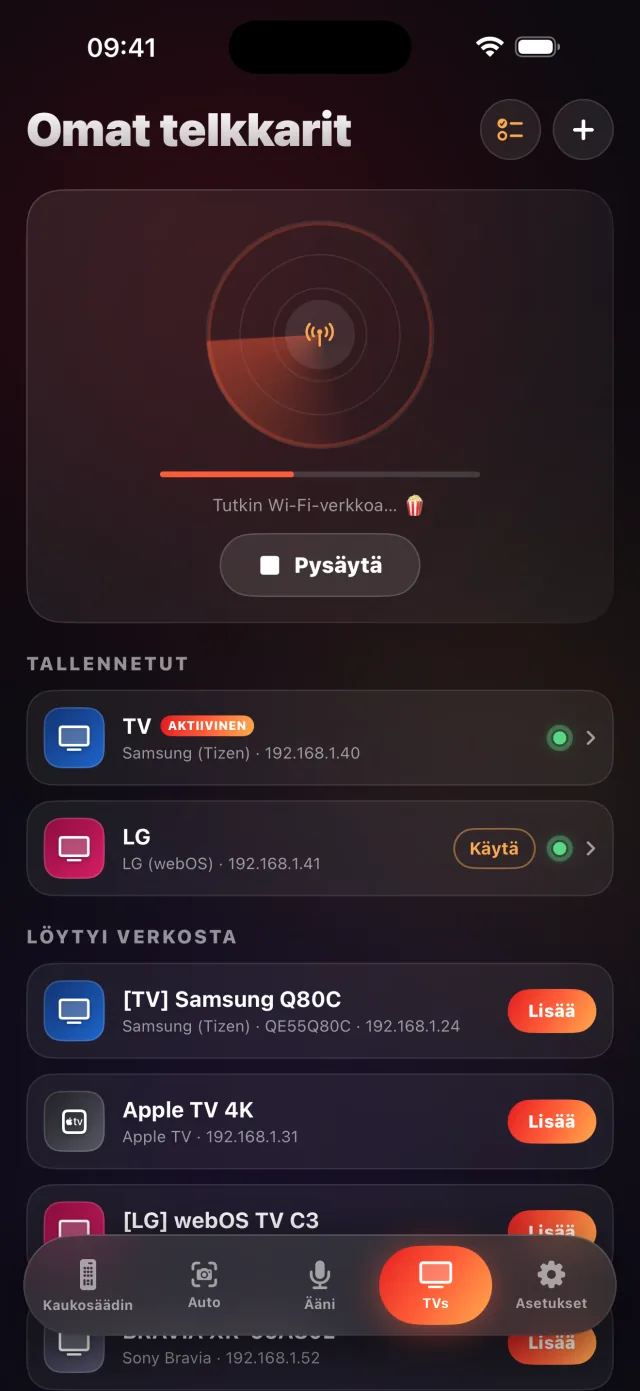 LazyBingerin TV-tunnistuksen näkymä