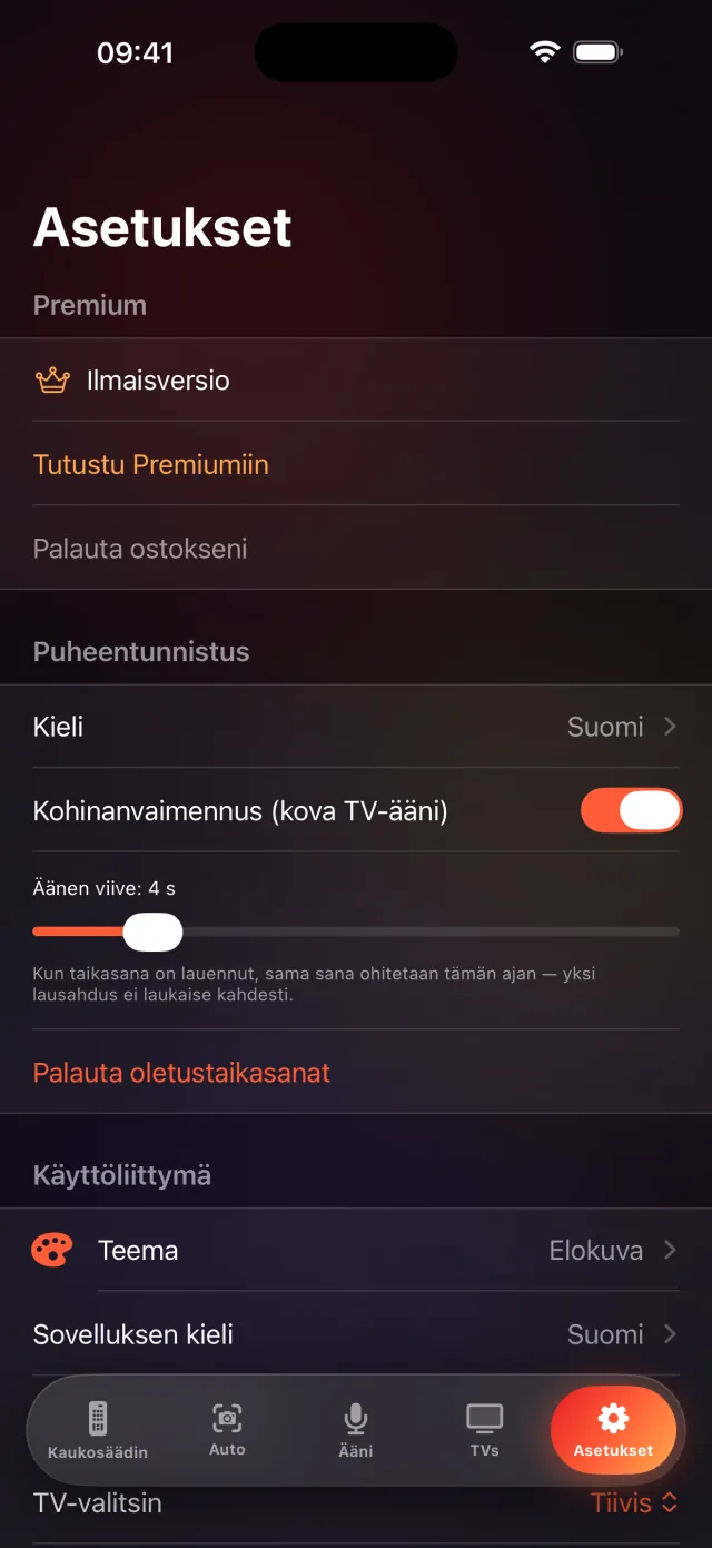 LazyBingerin asetusnäkymä