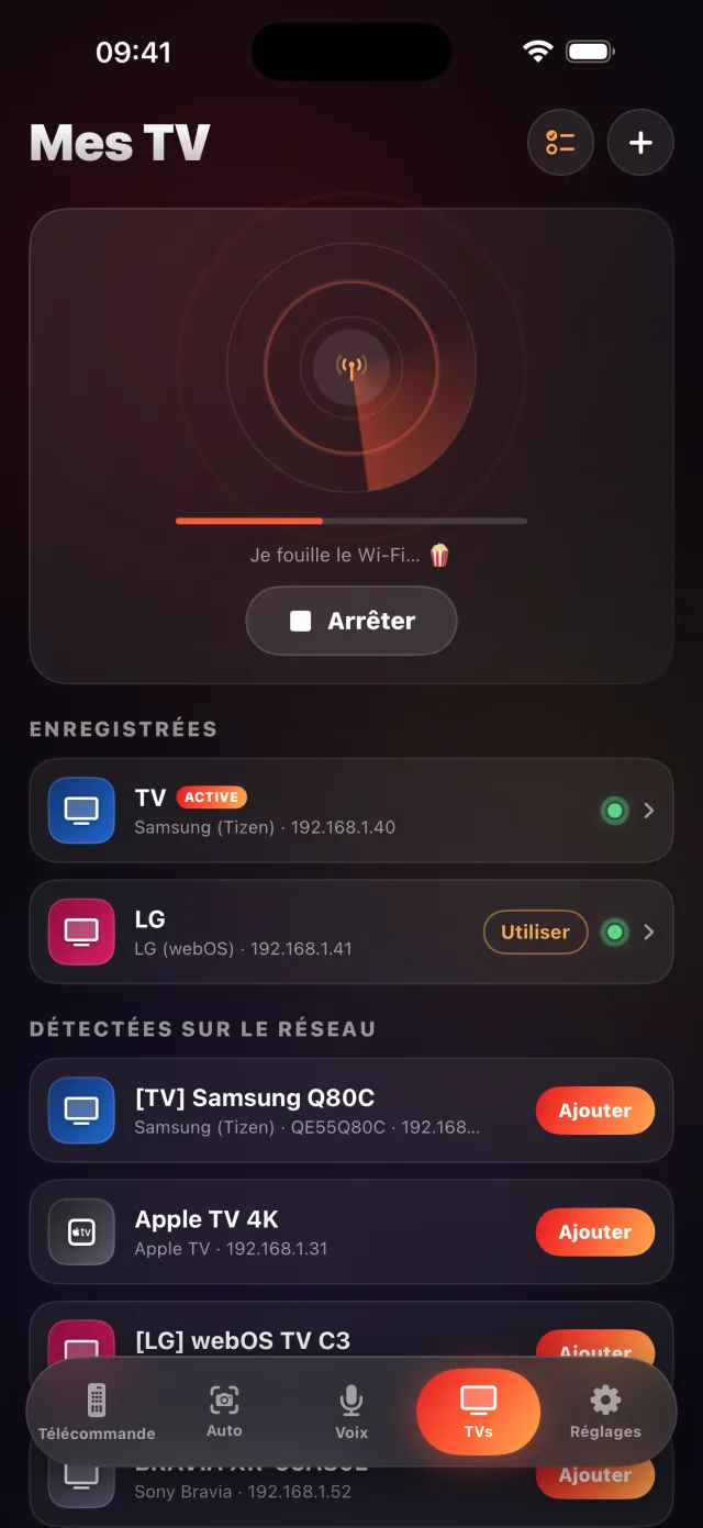 Écran de détection des TV de LazyBinger