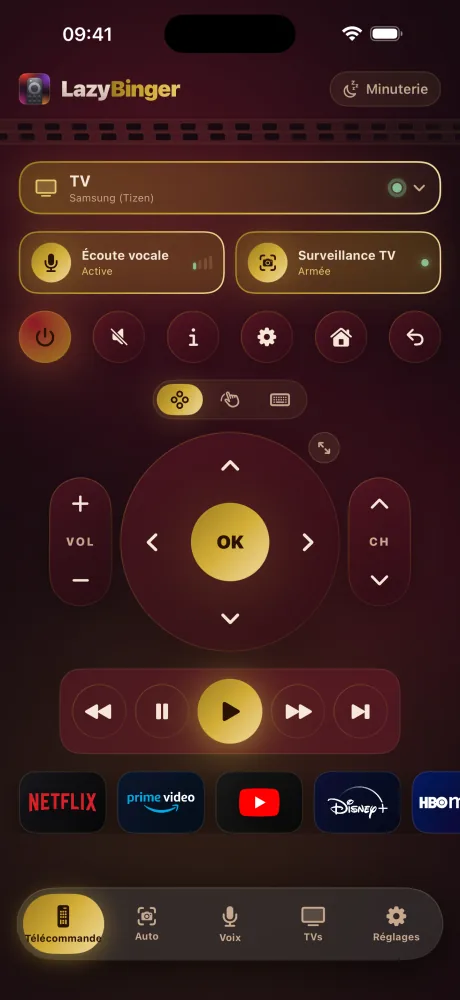 Écran télécommande de LazyBinger — Velours
