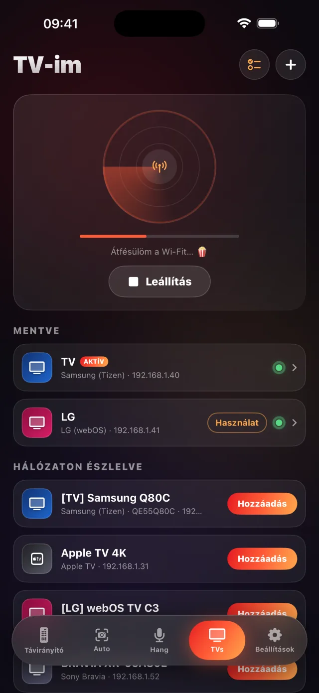 A LazyBinger tévékereső-képernyője