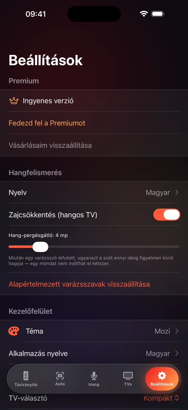 A LazyBinger beállítások képernyője