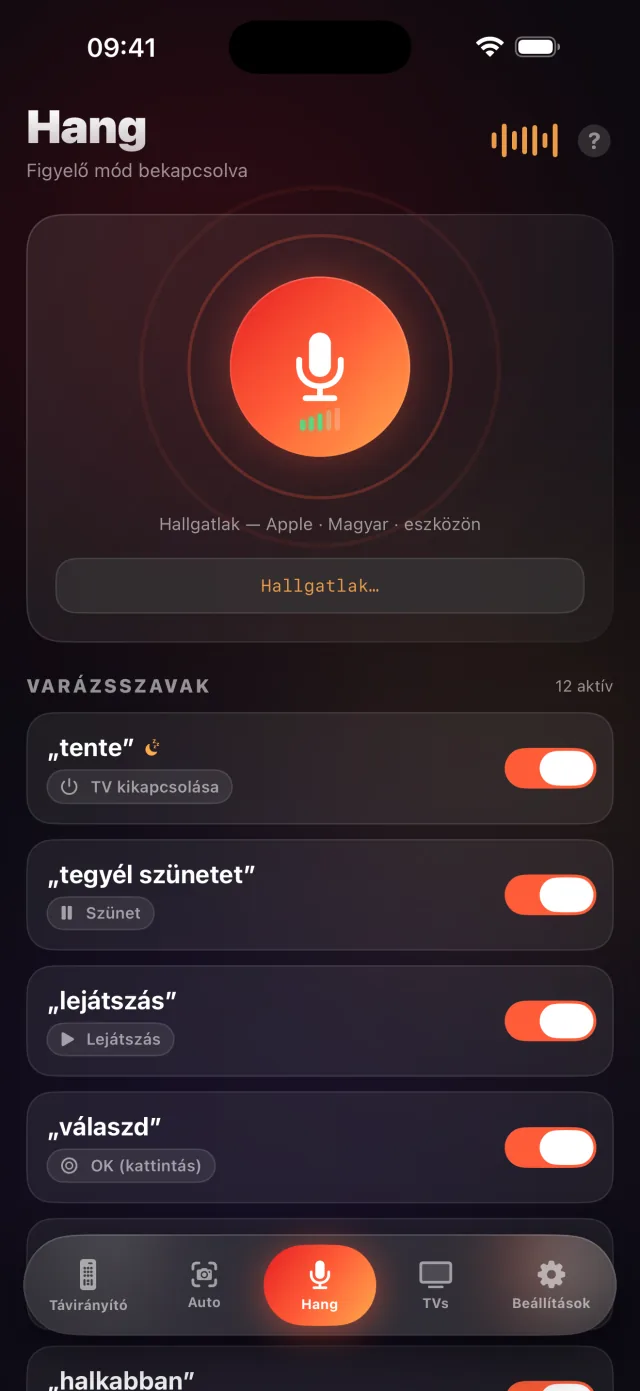 A LazyBinger hangmód-képernyője varázsszavakkal