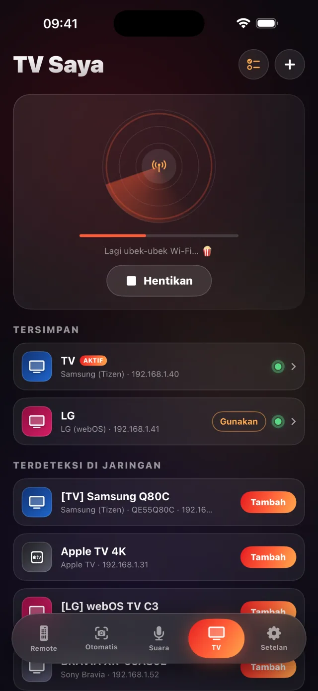 Layar penemuan TV LazyBinger
