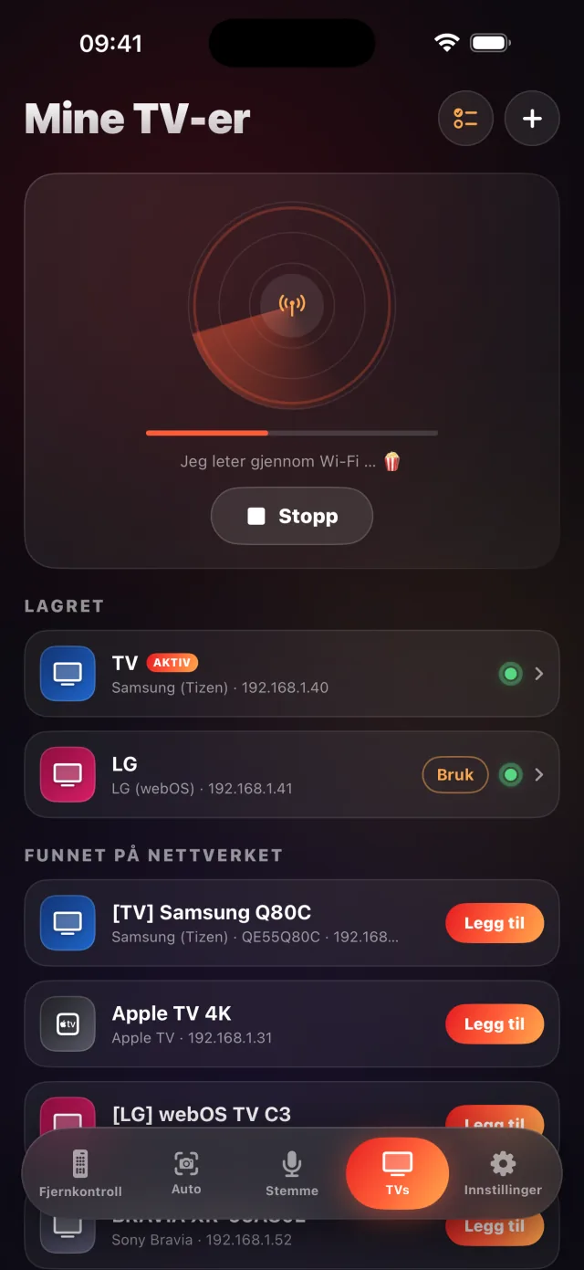 LazyBinger TV-oppdagingsskjerm