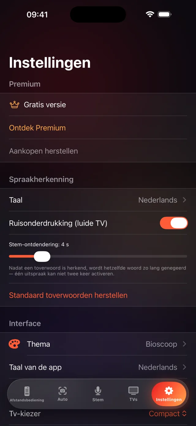 LazyBinger instellingenscherm