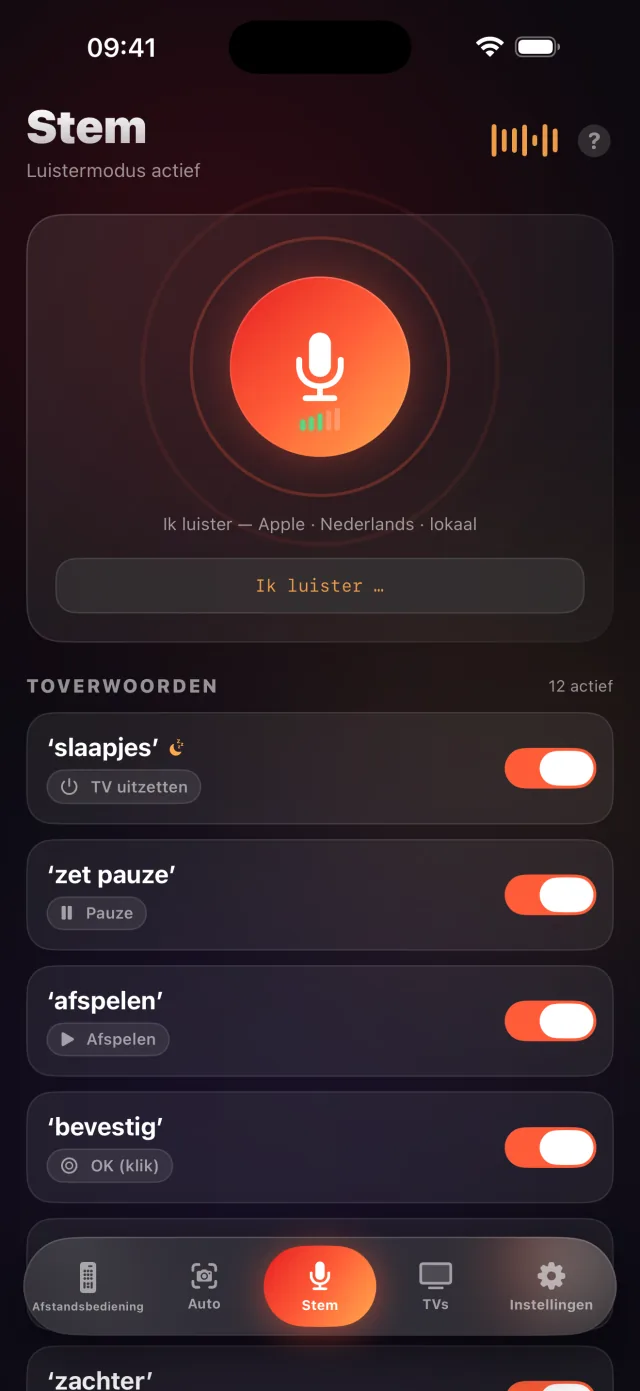 LazyBinger stemmodus scherm met magische woorden