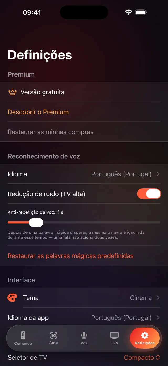 Ecrã de definições do LazyBinger
