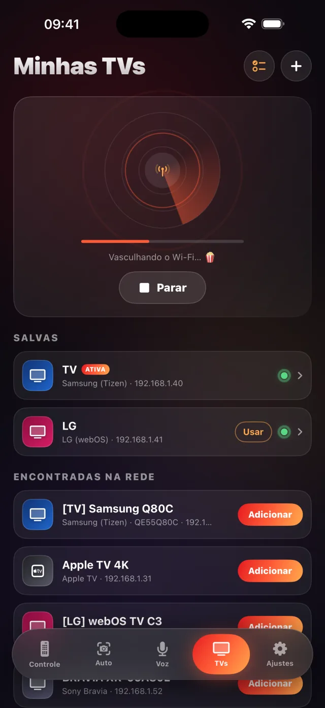 Tela de detecção de TVs do LazyBinger