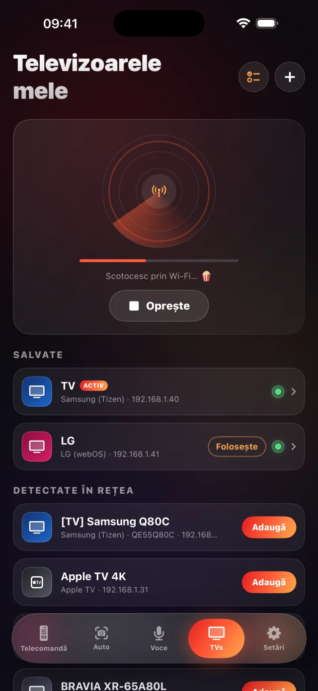 Ecranul de descoperire a televizoarelor LazyBinger