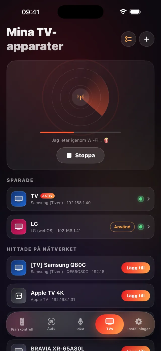 LazyBingers skärm för TV-upptäckt