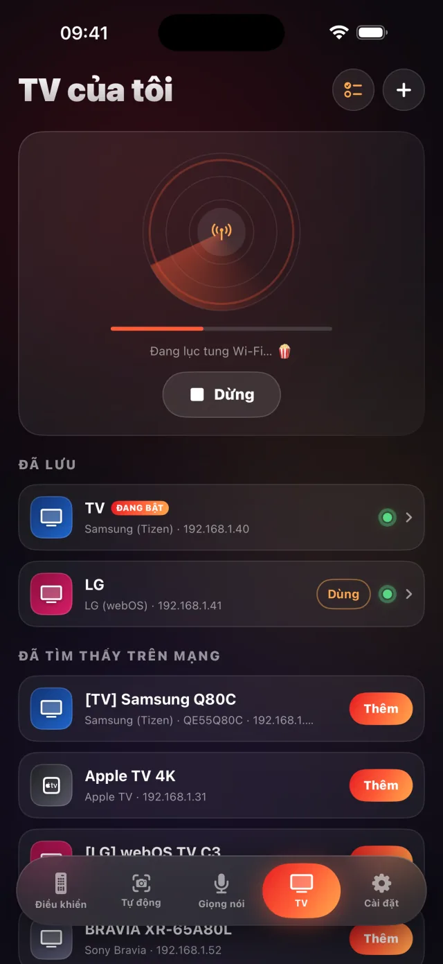Màn hình phát hiện TV của LazyBinger